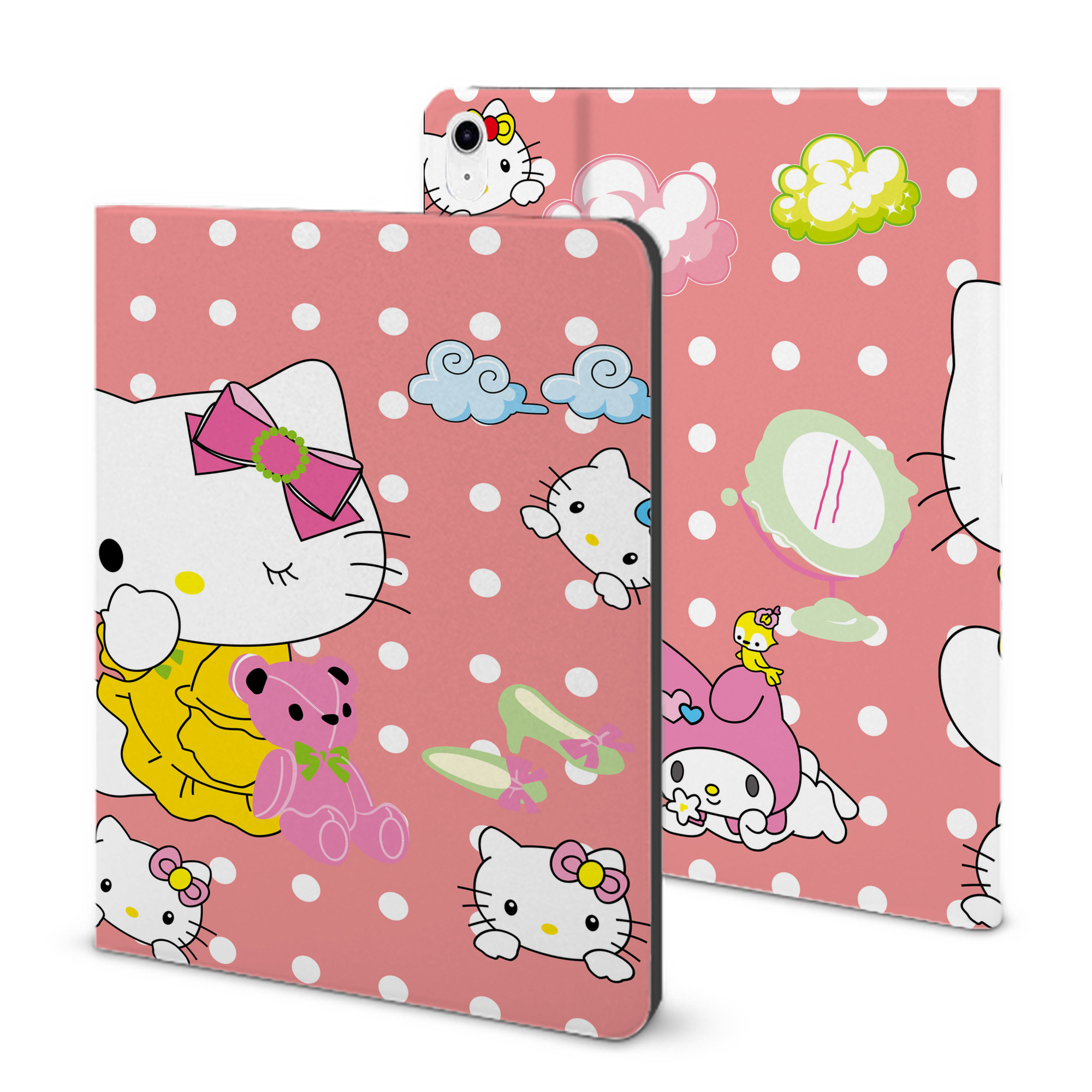 （画像用） Hello Kitty ハローキティ IPad ケース ブック型 PUレザー TPU 耐衝撃 軽量 薄型 ペン収納なし 全面保護 IPad 各モデル対応